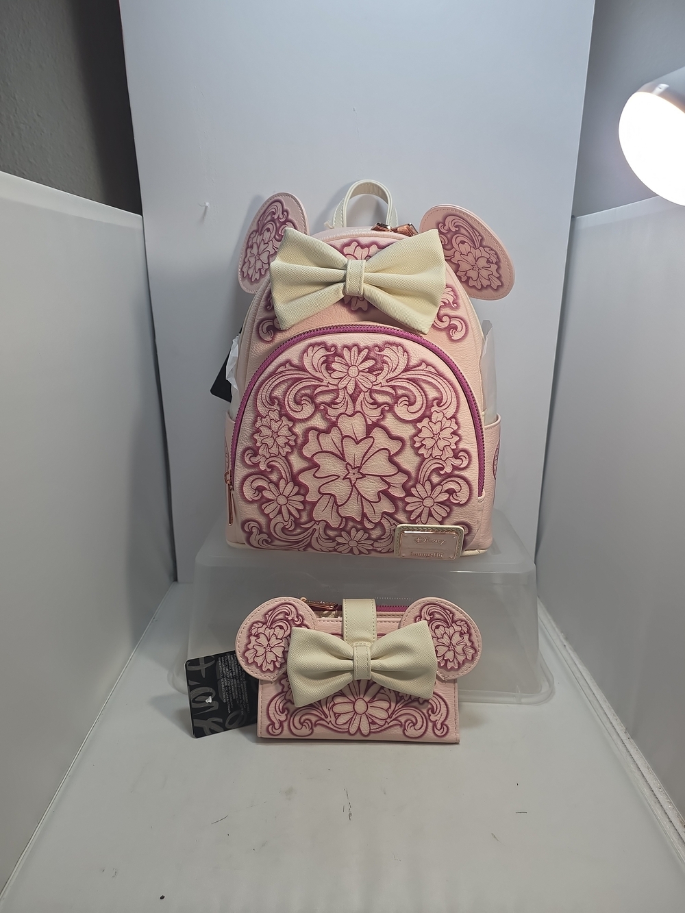 Loungefly Disney Minnie Mouse Floral Ears Mini Backpack & Wallet Set NWT